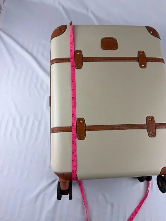 BRICS BELLAGIO 21” Suitcases Cream Tan Rolling Suitcase Trunk Leather Trim - Picture 14 of 16
